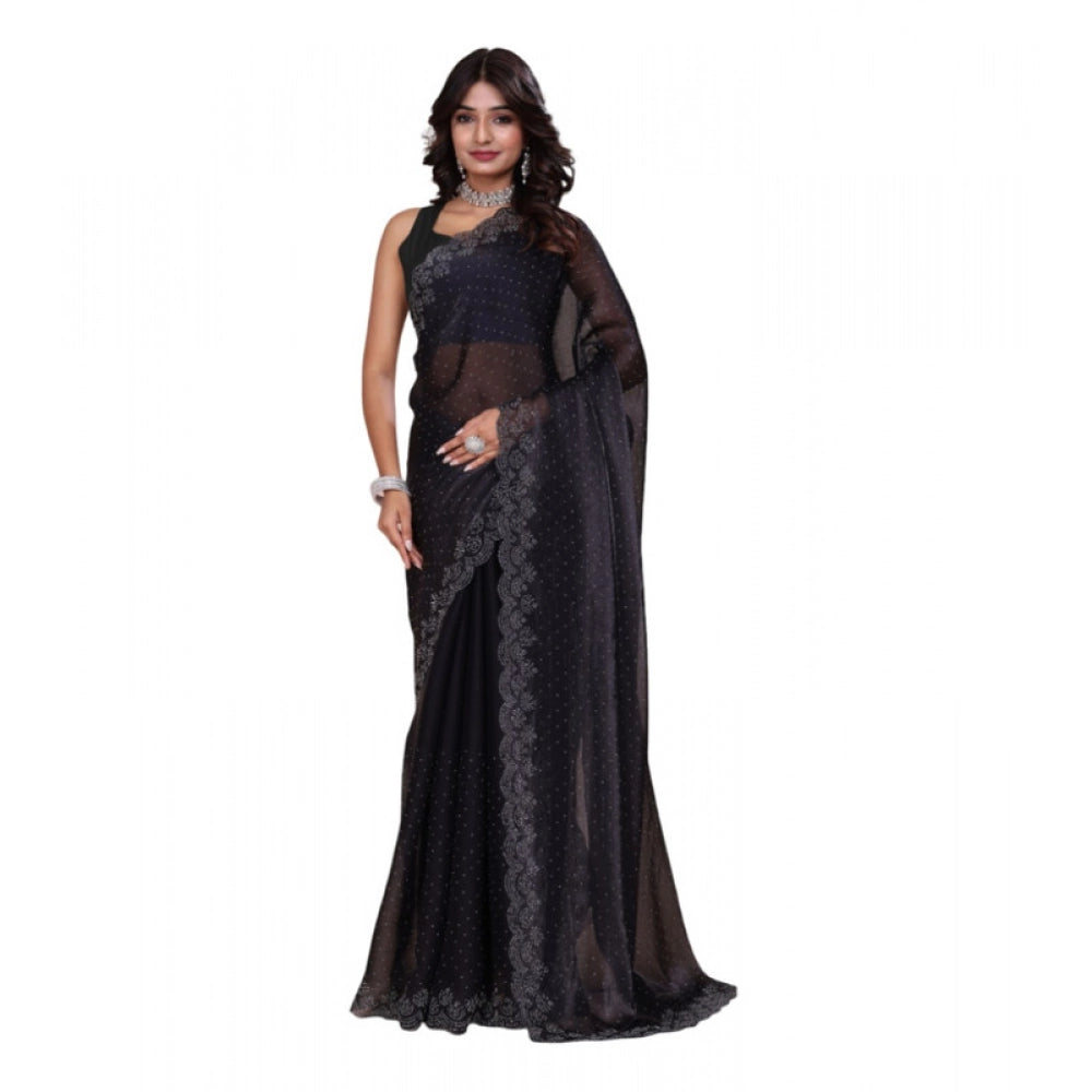 Vaystra Jimmy choo Embellished Bollywood Saree With Unstitched Blouse 5.5Mtr – Black