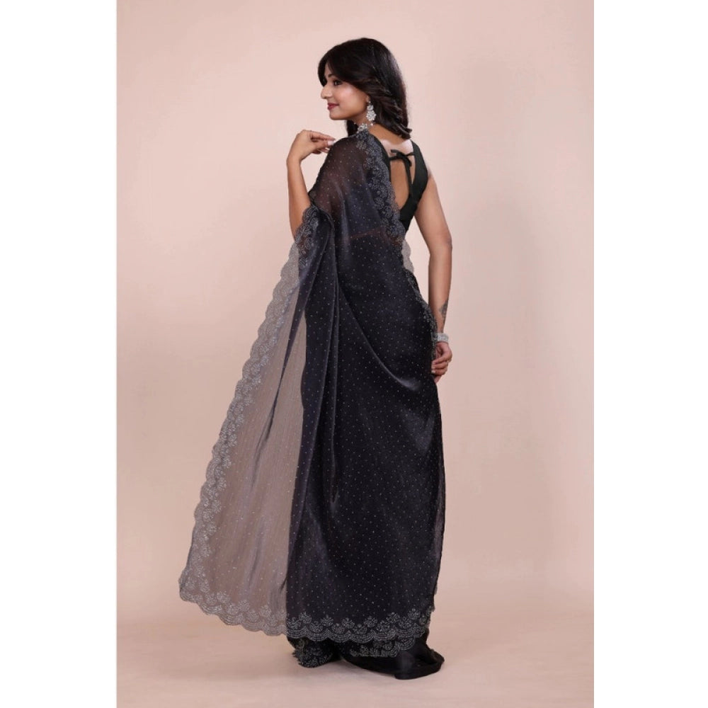 Vaystra Jimmy choo Embellished Bollywood Saree With Unstitched Blouse 5.5Mtr – Black