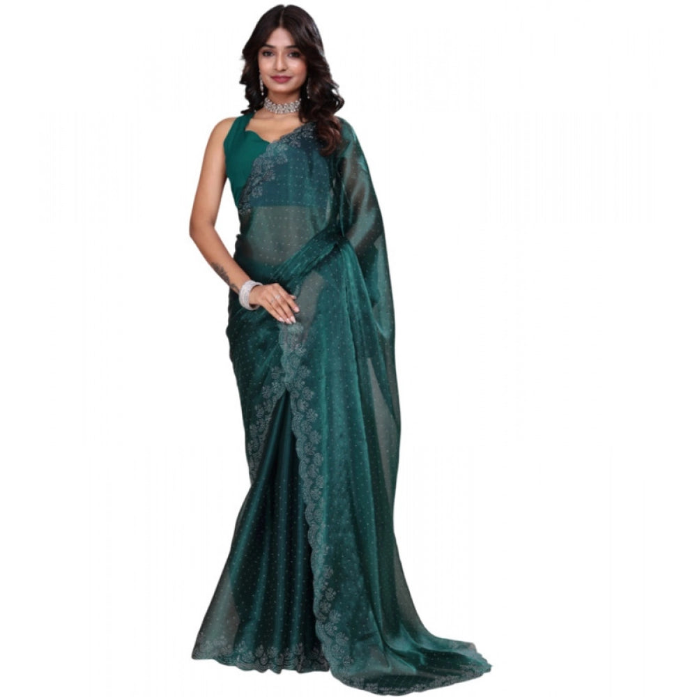 Vaystra Jimmy choo Embellished Bollywood Saree With Unstitched Blouse 5.5Mtr – Green