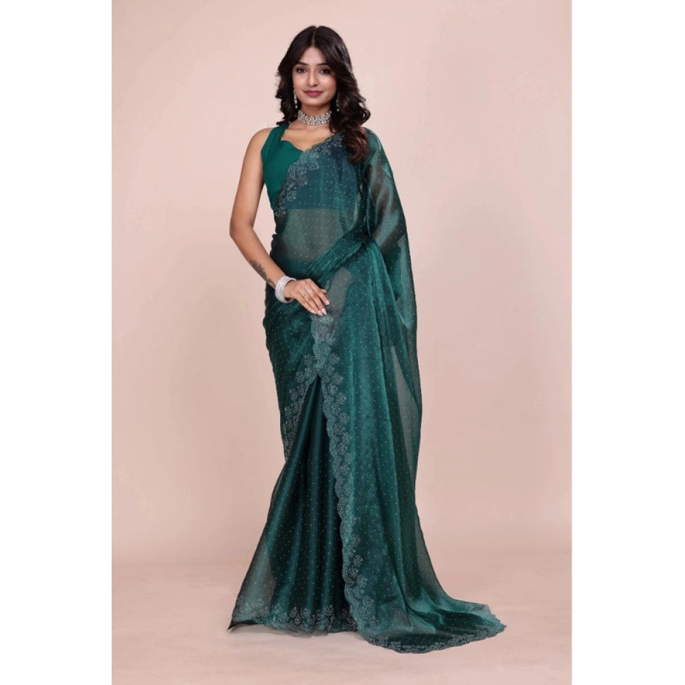 Vaystra Jimmy choo Embellished Bollywood Saree With Unstitched Blouse 5.5Mtr – Green