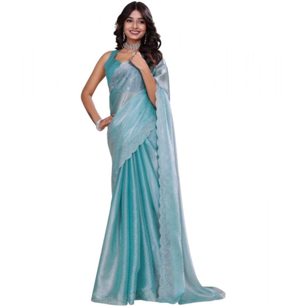 Vaystra Jimmy choo Embellished Bollywood Saree With Unstitched Blouse 5.5Mtr – Light Blue