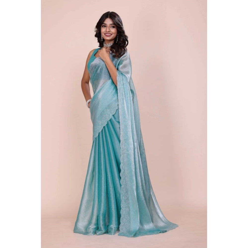 Vaystra Jimmy choo Embellished Bollywood Saree With Unstitched Blouse 5.5Mtr – Light Blue