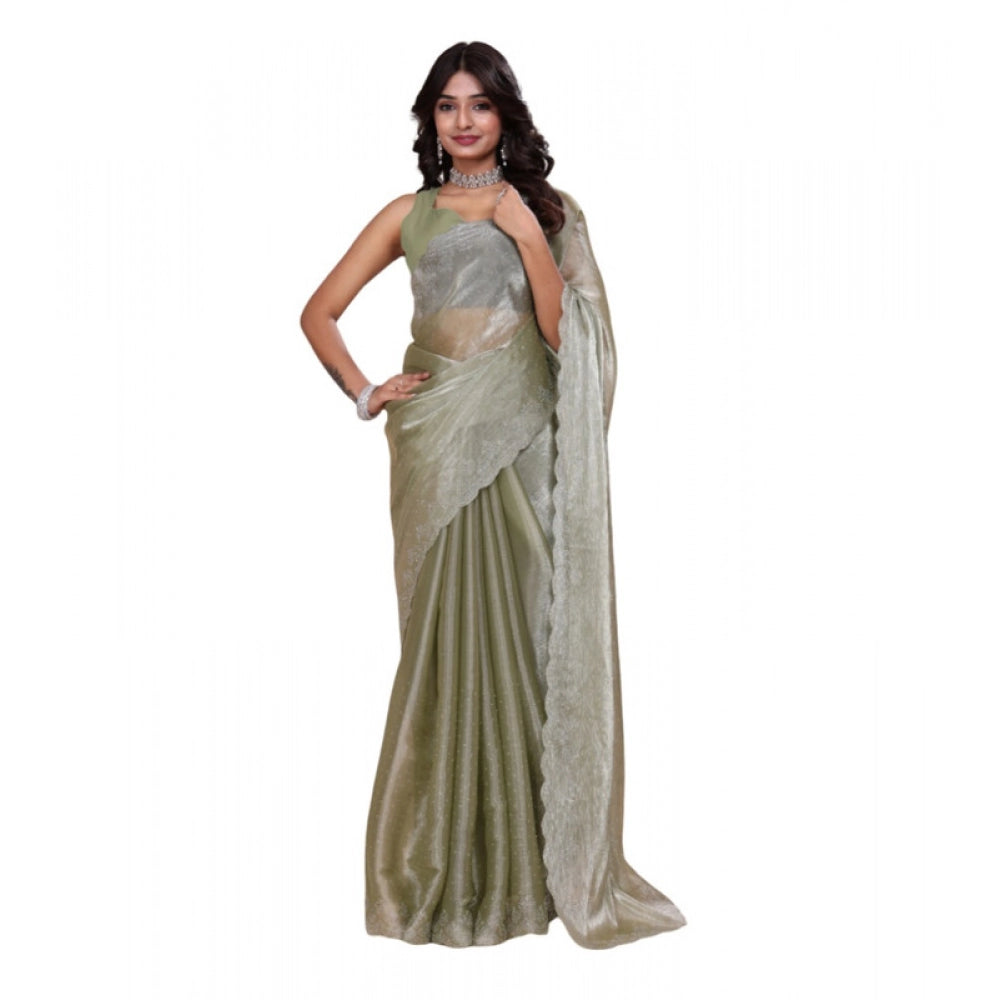 Vaystra Jimmy choo Embellished Bollywood Saree With Unstitched Blouse 5.5Mtr – Light Green