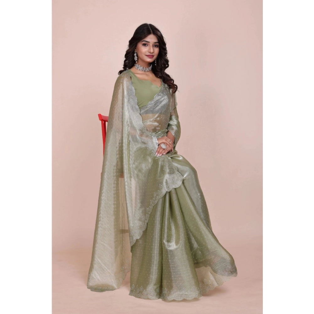 Vaystra Jimmy choo Embellished Bollywood Saree With Unstitched Blouse 5.5Mtr – Light Green