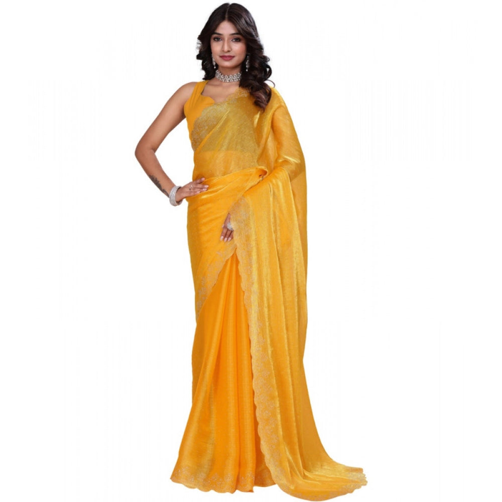Vaystra Jimmy choo Embellished Bollywood Saree With Unstitched Blouse 5.5Mtr – Mustard
