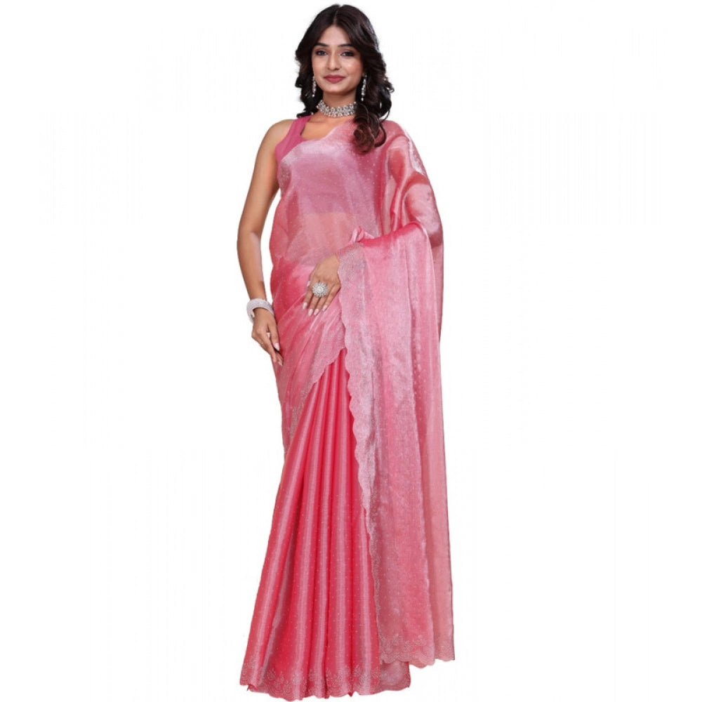 Vaystra Jimmy choo Embellished Bollywood Saree With Unstitched Blouse 5.5Mtr – Pink