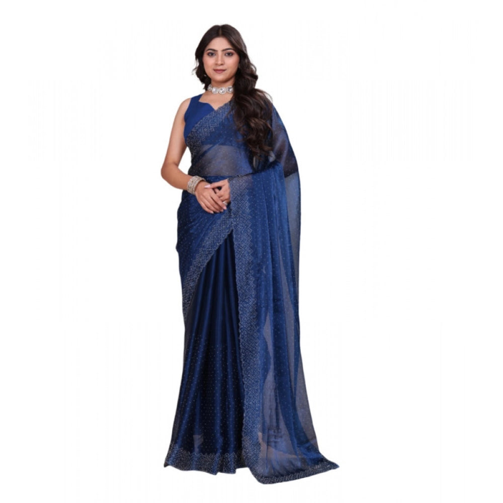 Vaystra Jimmy choo Embellished Bollywood Saree With Unstitched Blouse 5.5Mtr – Blue
