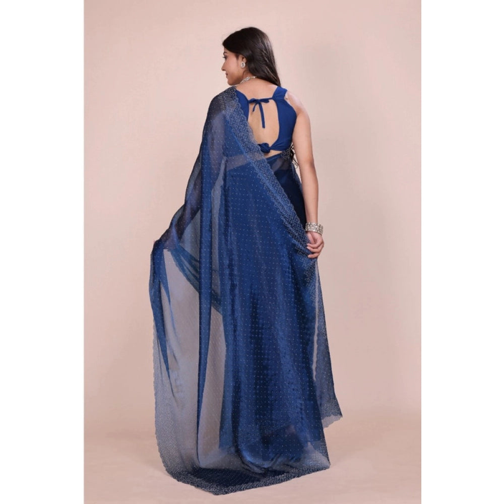 Vaystra Jimmy choo Embellished Bollywood Saree With Unstitched Blouse 5.5Mtr – Blue