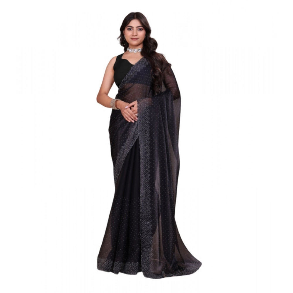 Vaystra Jimmy choo Embellished Bollywood Saree With Unstitched Blouse 5.5Mtr – Black