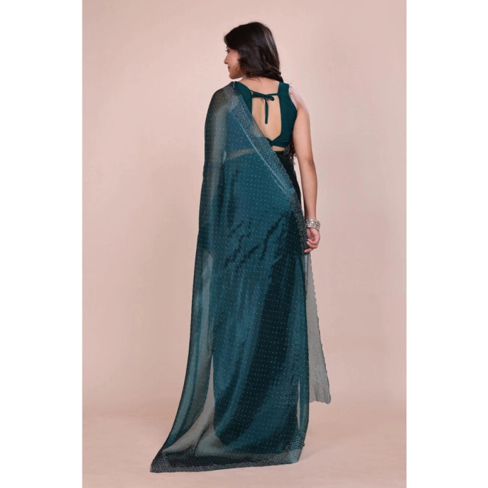 Vaystra Jimmy choo Embellished Bollywood Saree With Unstitched Blouse 5.5Mtr – Green
