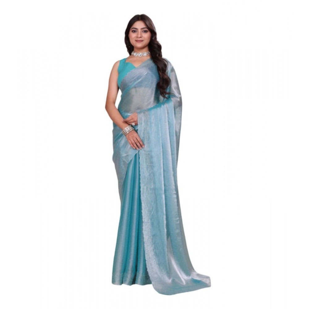 Vaystra Jimmy choo Embellished Bollywood Saree With Unstitched Blouse 5.5Mtr – Light Blue