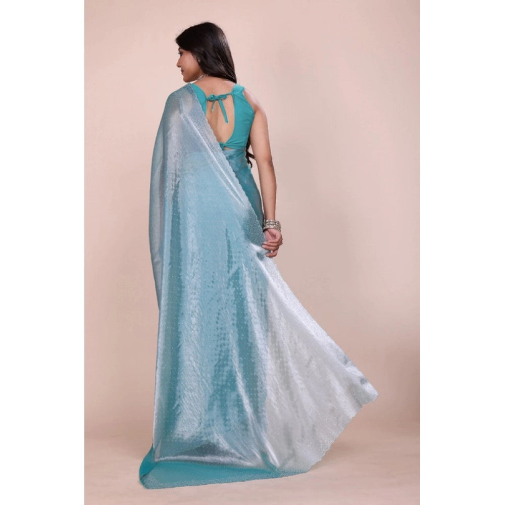Vaystra Jimmy choo Embellished Bollywood Saree With Unstitched Blouse 5.5Mtr – Light Blue