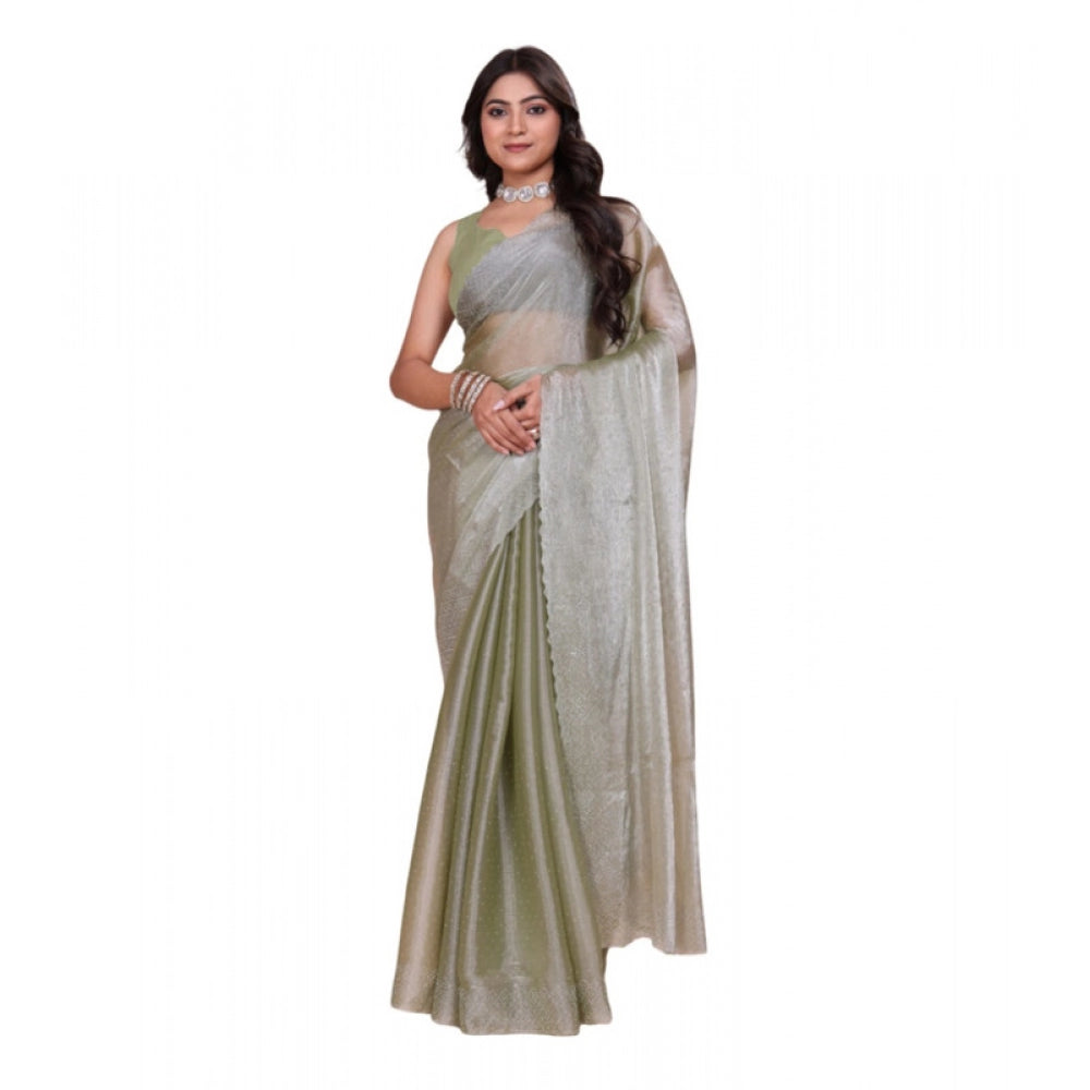 Vaystra Jimmy choo Embellished Bollywood Saree With Unstitched Blouse 5.5Mtr – Light Green
