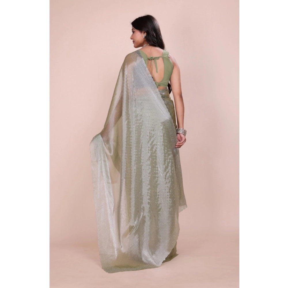 Vaystra Jimmy choo Embellished Bollywood Saree With Unstitched Blouse 5.5Mtr – Light Green