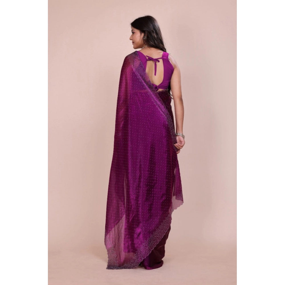 Vaystra Jimmy choo Embellished Bollywood Saree With Unstitched Blouse 5.5Mtr – Purple