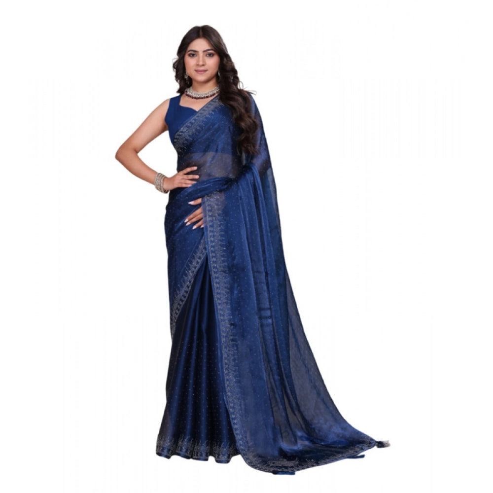 Vaystra Jimmy choo Embellished Bollywood Saree With Unstitched Blouse 5.5Mtr – Blue