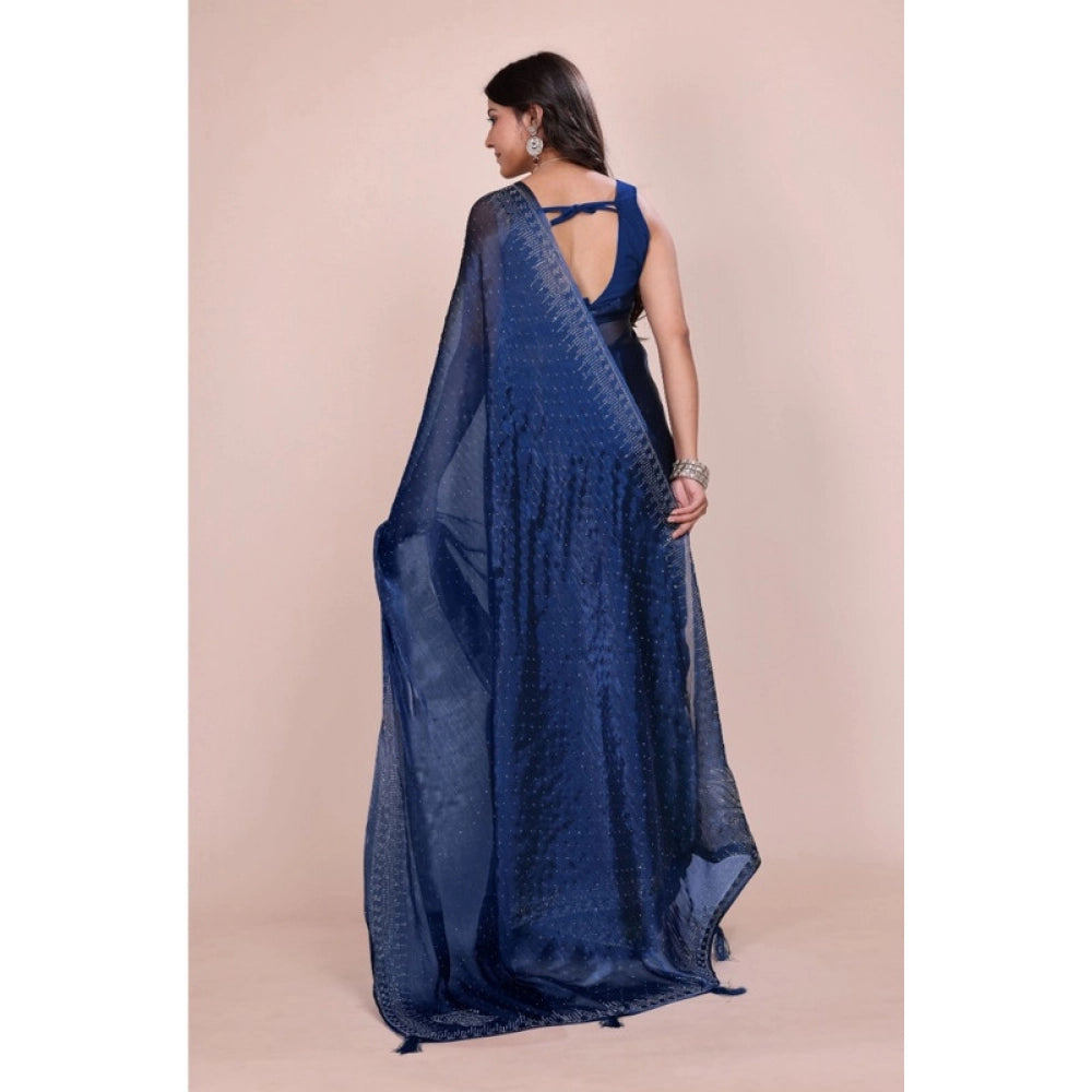 Vaystra Jimmy choo Embellished Bollywood Saree With Unstitched Blouse 5.5Mtr – Blue
