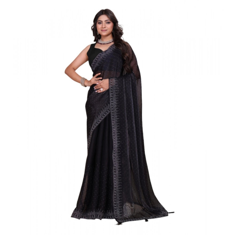 Vaystra Jimmy choo Embellished Bollywood Saree With Unstitched Blouse 5.5Mtr – Black