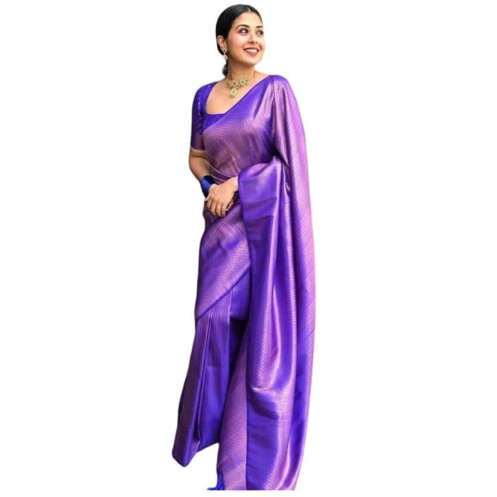 Vaystra Litchi silk Printed Saree With Unstitched Blouse – Purple