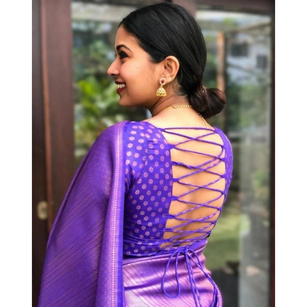 Vaystra Litchi silk Printed Saree With Unstitched Blouse – Purple