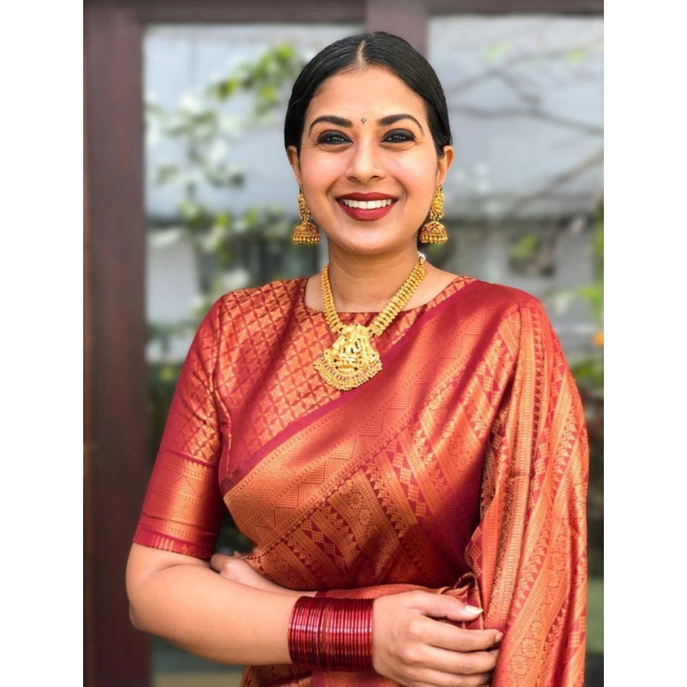 Vaystra Litchi silk Printed Saree With Unstitched Blouse – Red