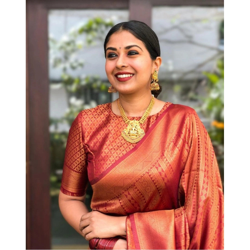 Vaystra Litchi silk Printed Saree With Unstitched Blouse – Red
