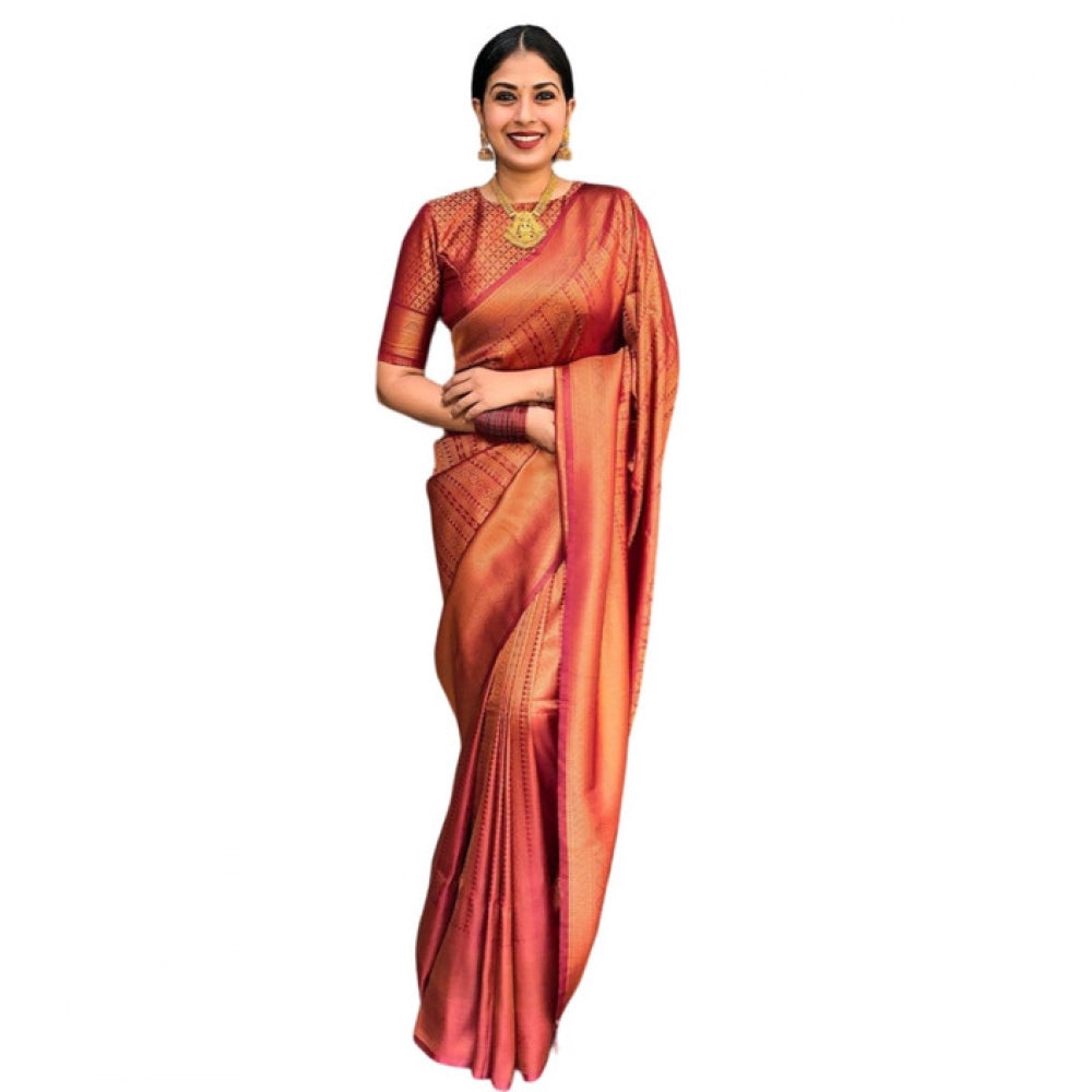 Vaystra Litchi silk Printed Saree With Unstitched Blouse – Red