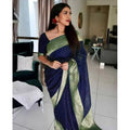 Vaystra Litchi silk Printed Saree With Unstitched Blouse – Blue