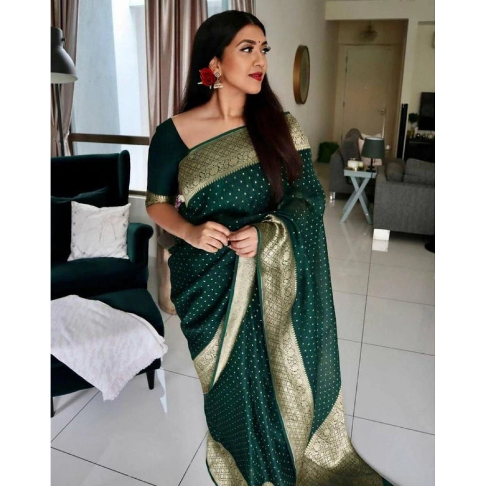 Vaystra Litchi silk Printed Saree With Unstitched Blouse – Green