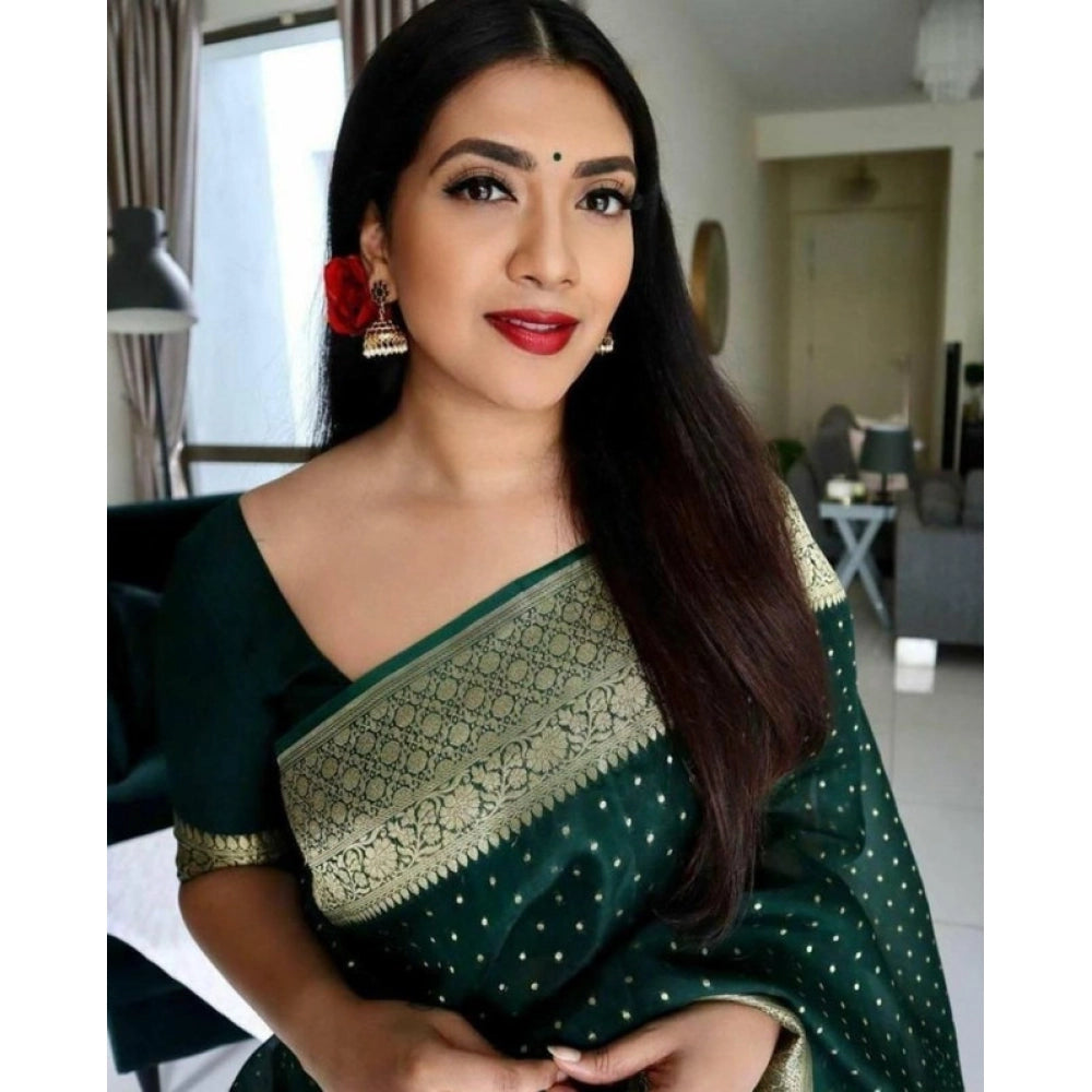 Vaystra Litchi silk Printed Saree With Unstitched Blouse – Green