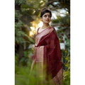 Vaystra Litchi silk Printed Saree With Unstitched Blouse – Maroon
