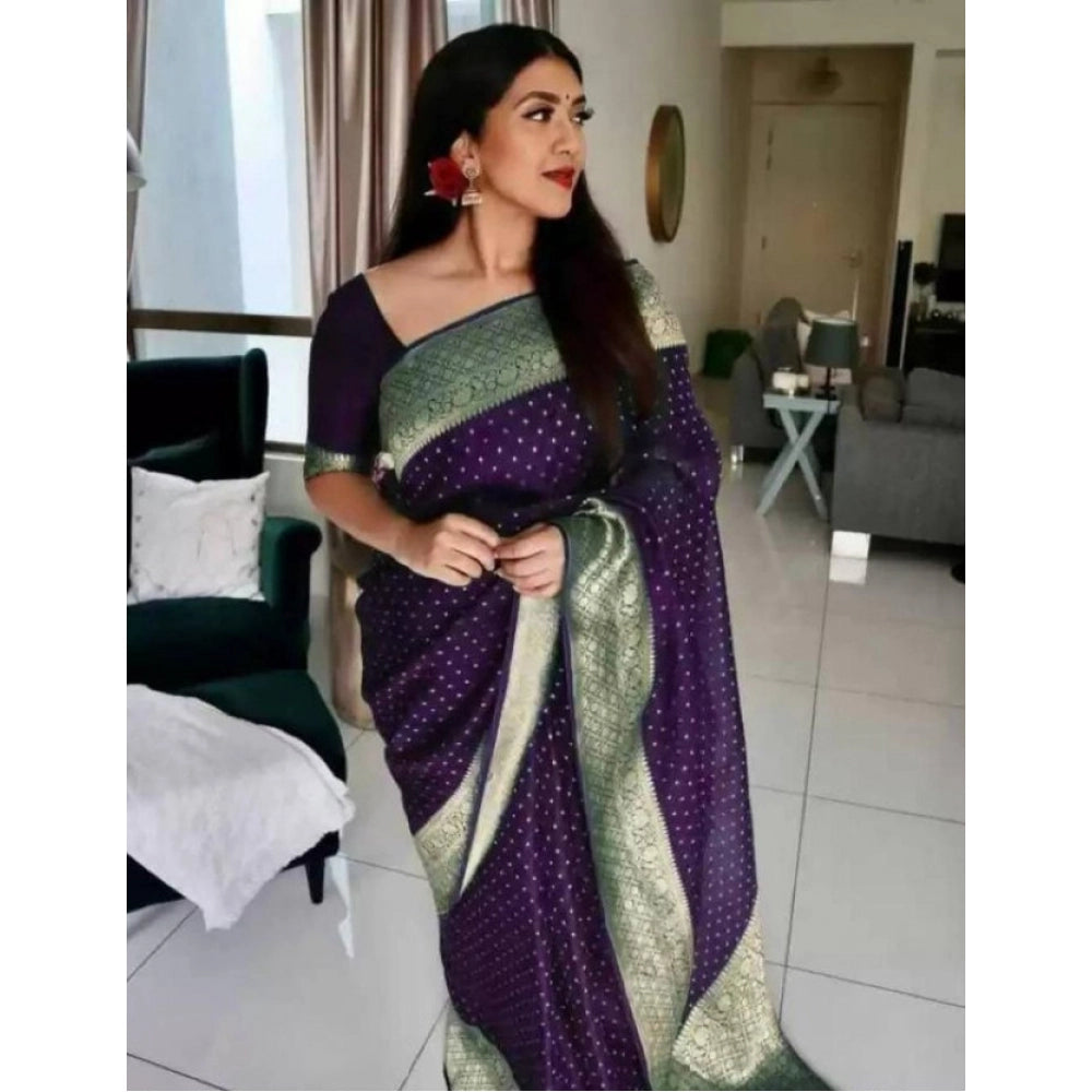 Vaystra Litchi silk Printed Saree With Unstitched Blouse – Purple