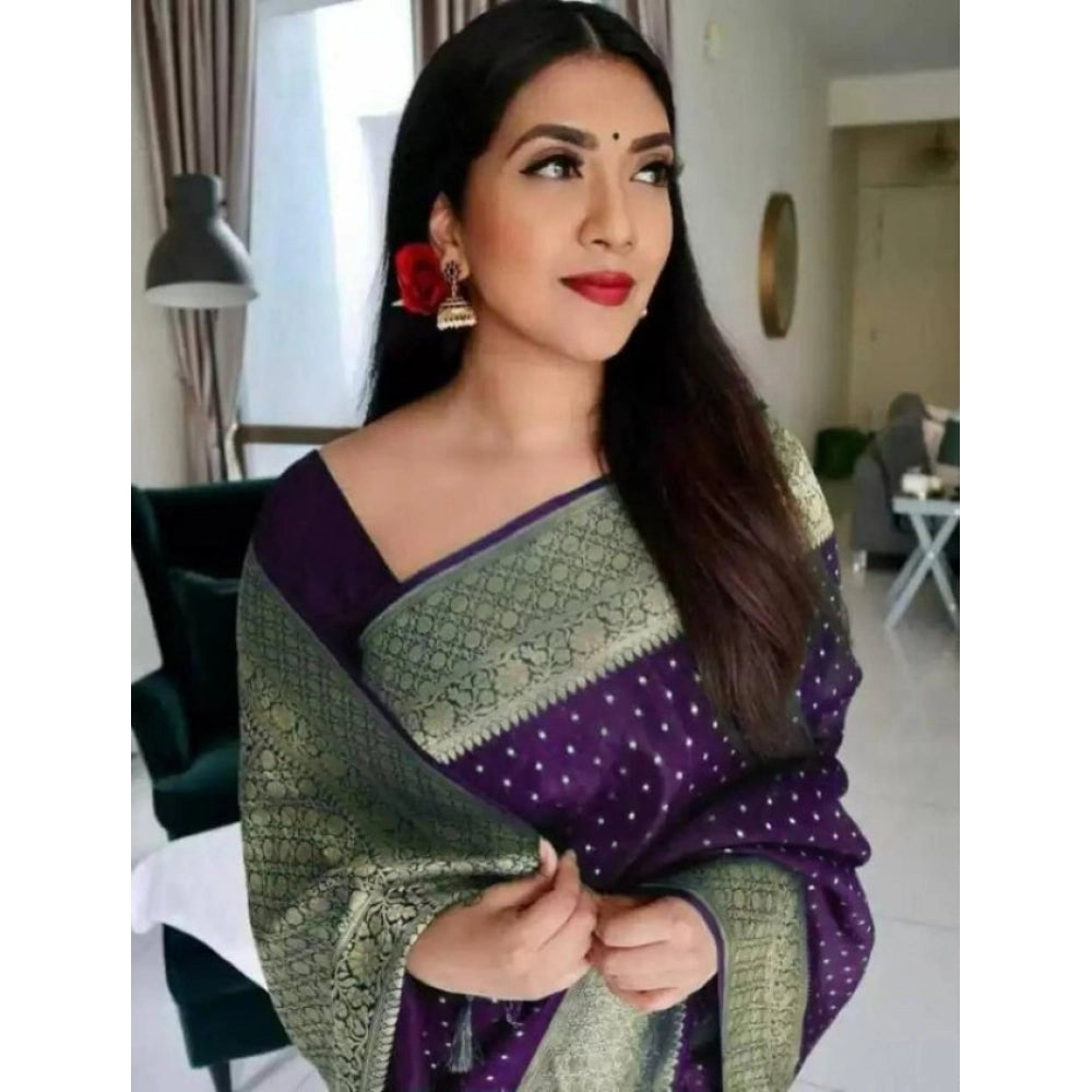 Vaystra Litchi silk Printed Saree With Unstitched Blouse – Purple