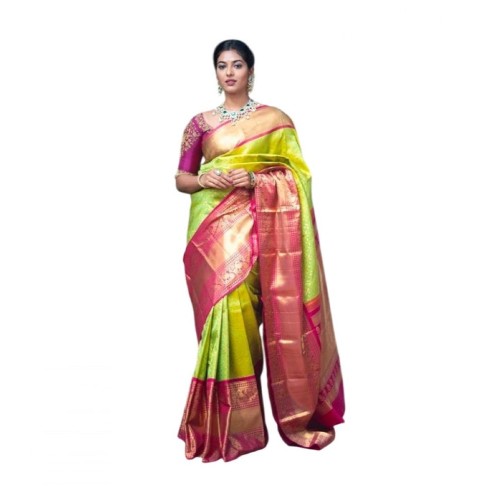 Vaystra Litchi silk Printed Saree With Unstitched Blouse – Green