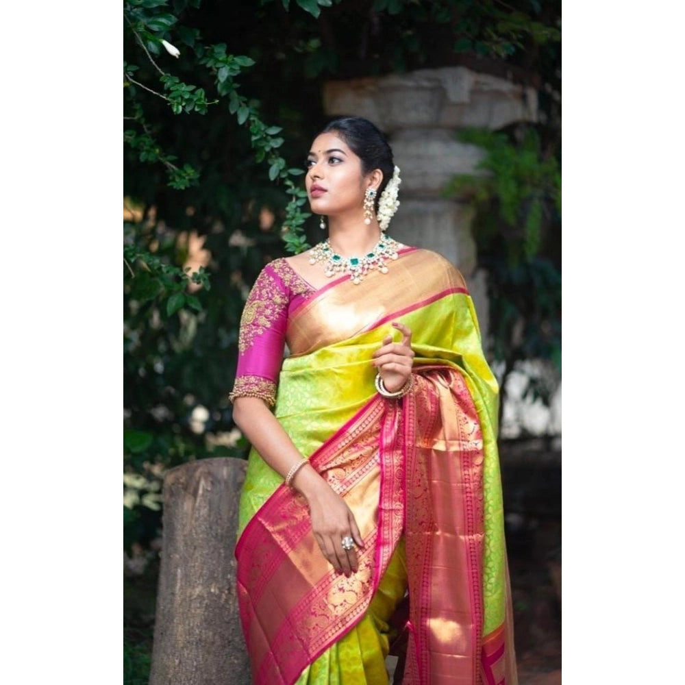 Vaystra Litchi silk Printed Saree With Unstitched Blouse – Green