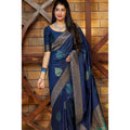 Vaystra Litchi silk Printed Saree With Unstitched Blouse – Blue