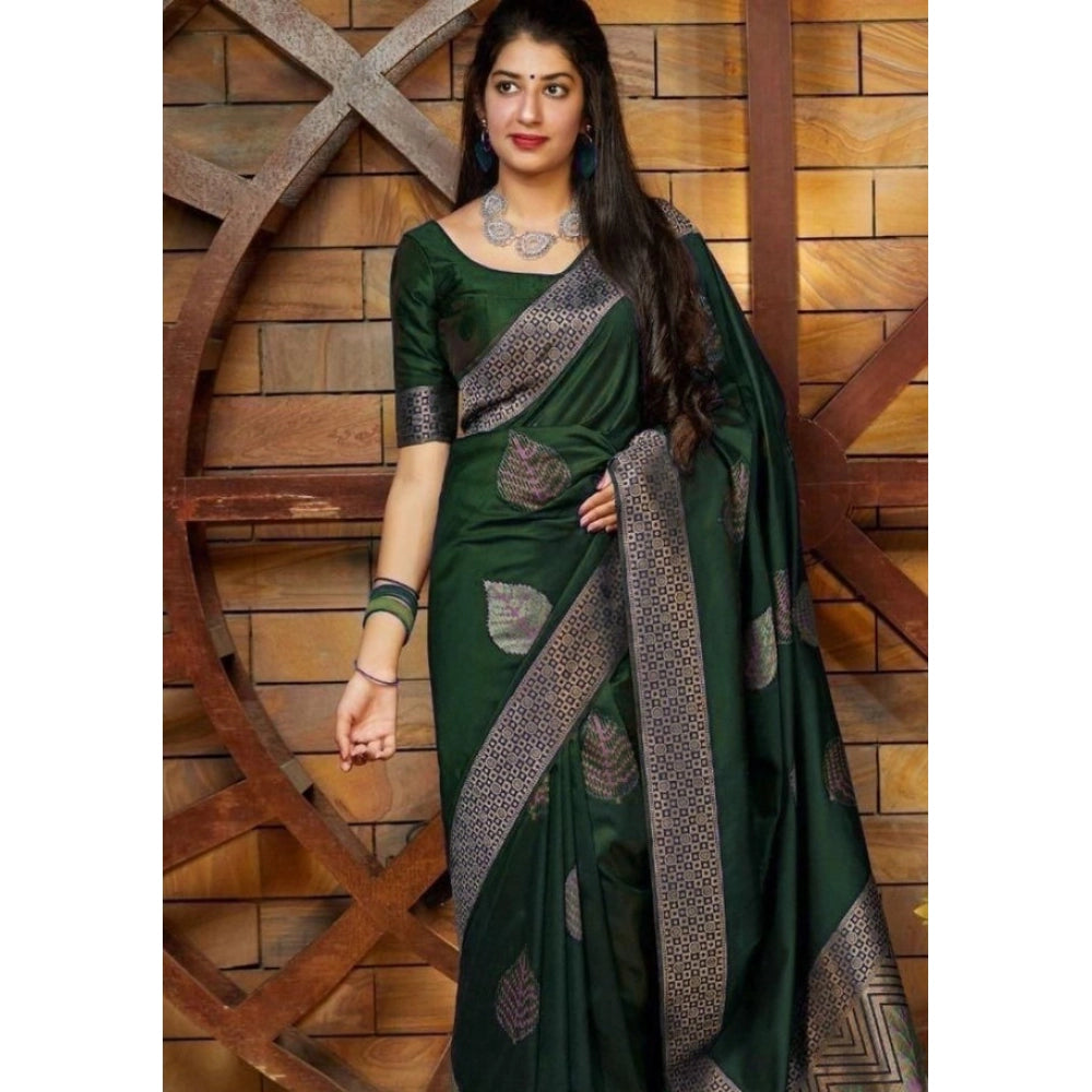 Vaystra Litchi silk Printed Saree With Unstitched Blouse – Green