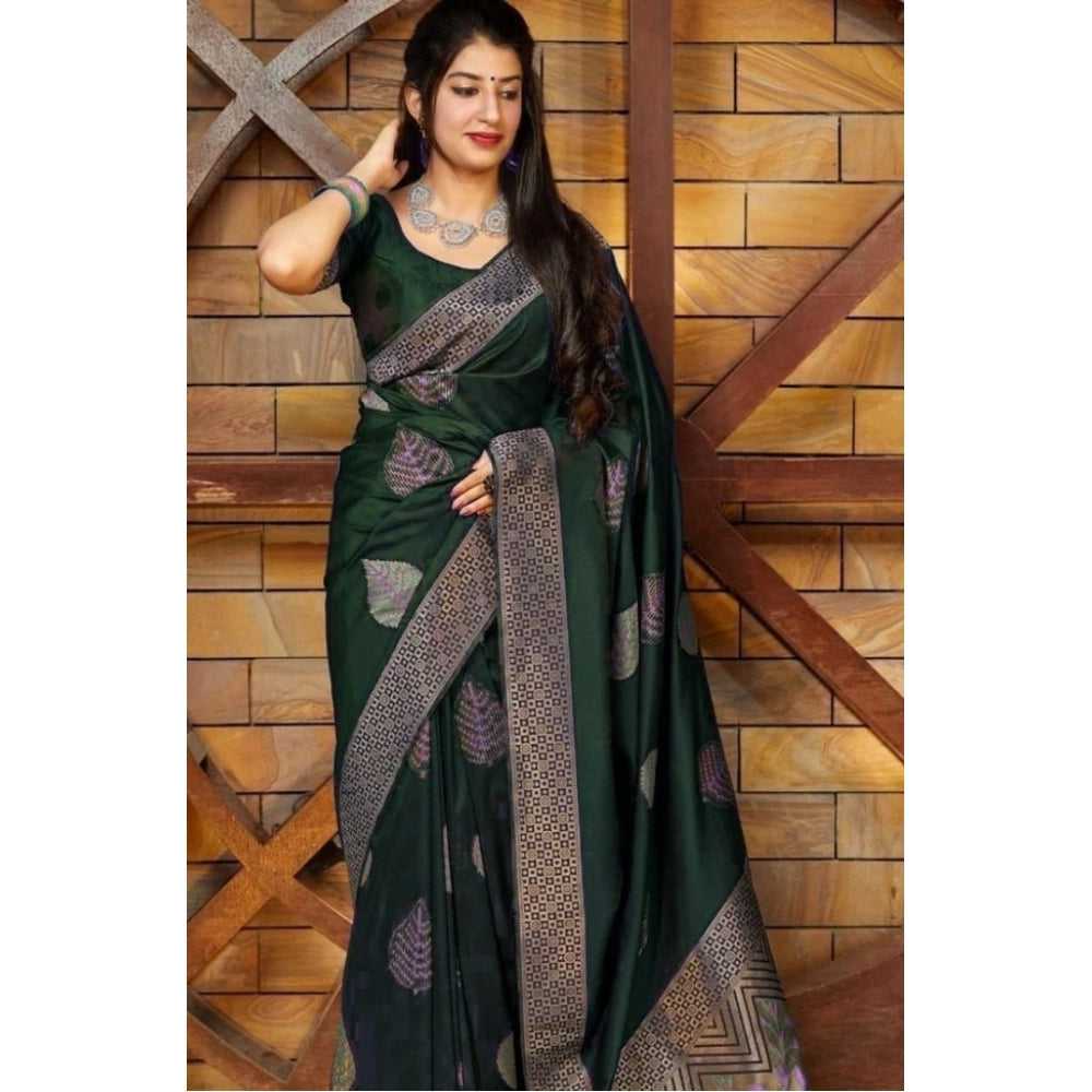 Vaystra Litchi silk Printed Saree With Unstitched Blouse – Green