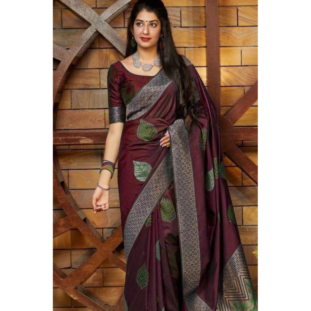 Vaystra Litchi silk Printed Saree With Unstitched Blouse – Maroon