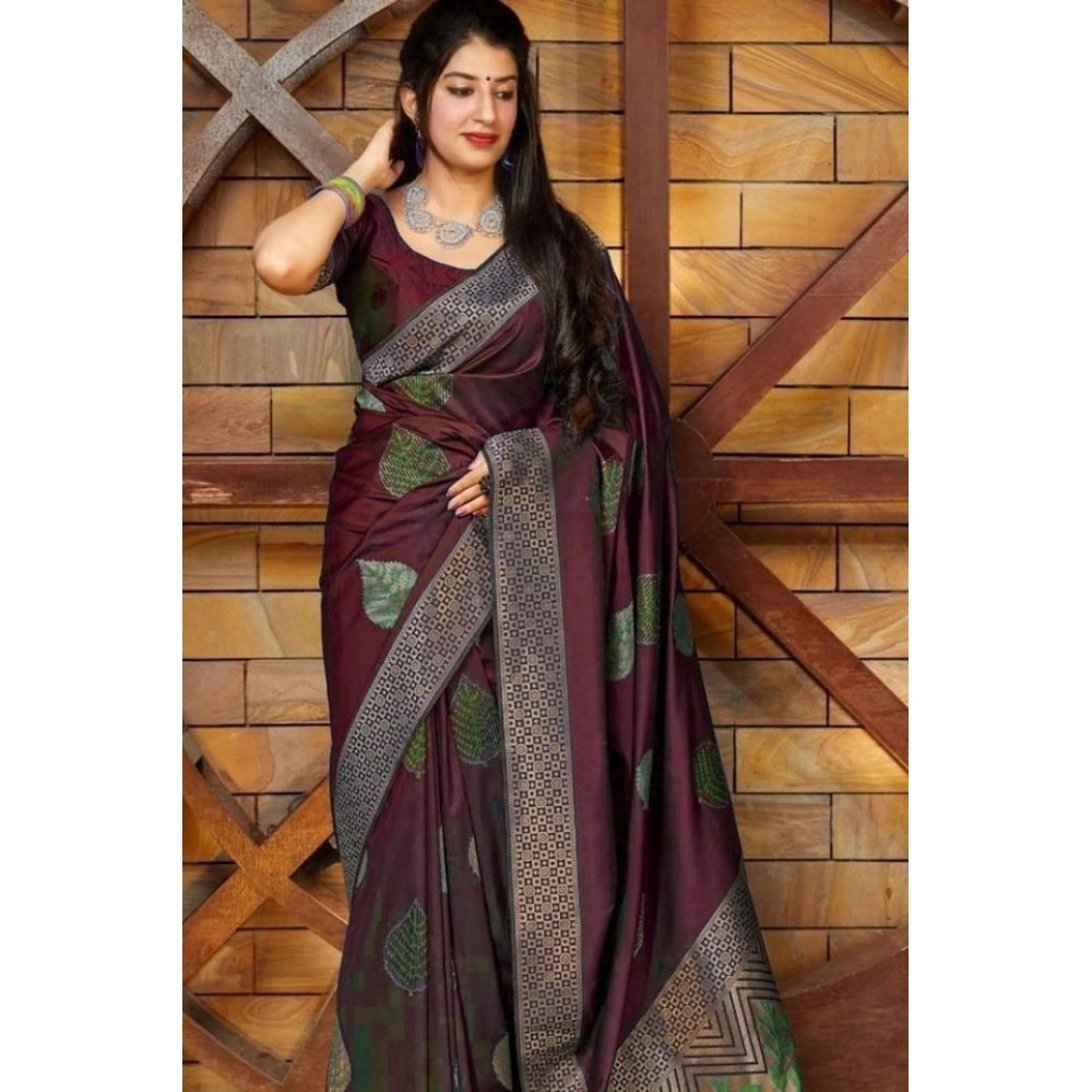 Vaystra Litchi silk Printed Saree With Unstitched Blouse – Maroon