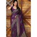 Vaystra Litchi silk Printed Saree With Unstitched Blouse – Purple