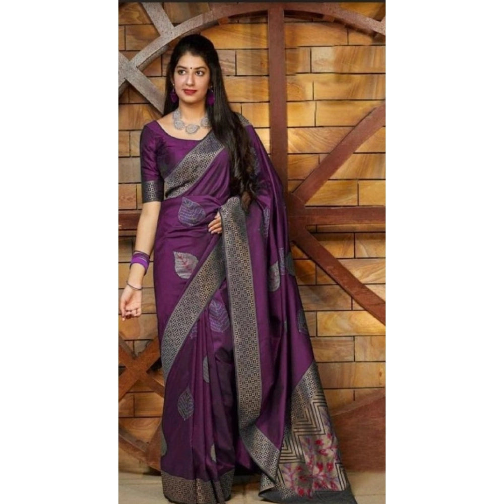 Vaystra Litchi silk Printed Saree With Unstitched Blouse – Purple
