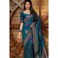 Vaystra Litchi silk Printed Saree With Unstitched Blouse – Rama Blue