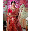 Vaystra Litchi silk Printed Saree With Unstitched Blouse – Red