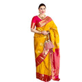 Vaystra Litchi silk Printed Saree With Unstitched Blouse – Yellow