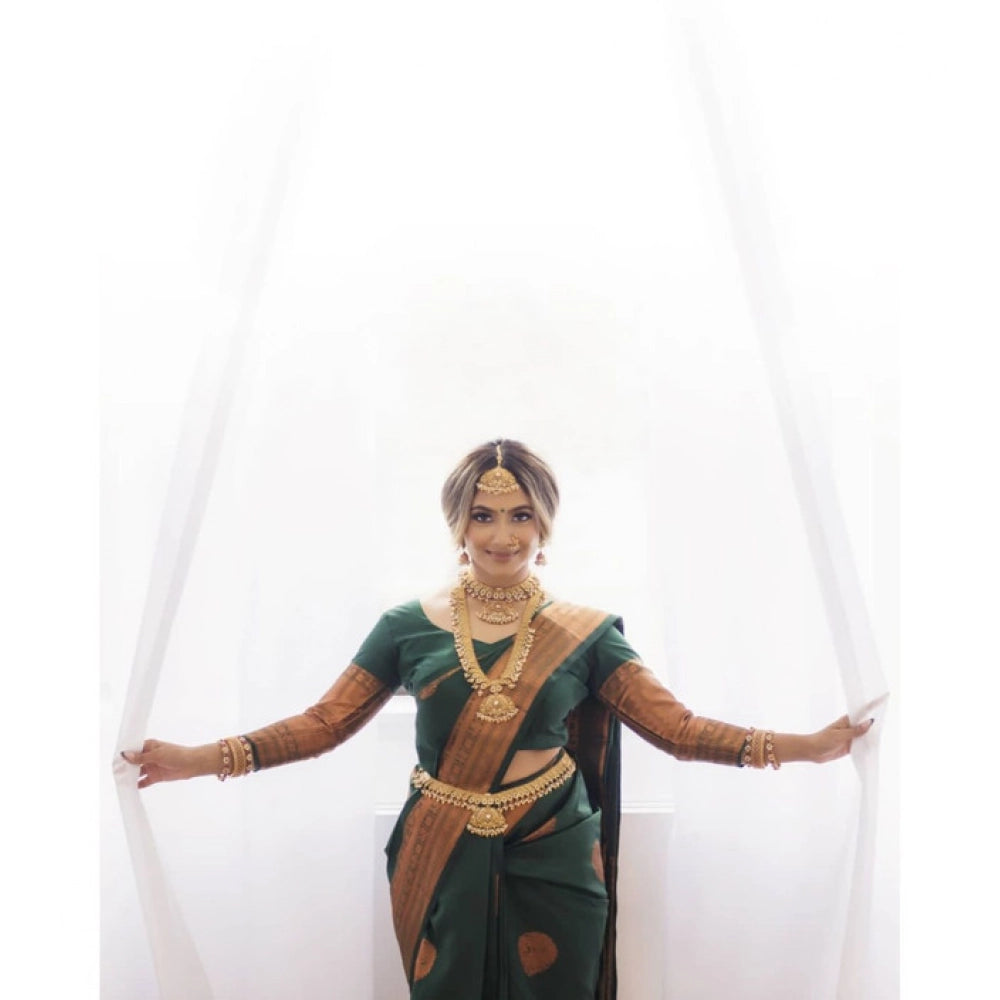 Vaystra Litchi silk Printed Saree With Unstitched Blouse – Green