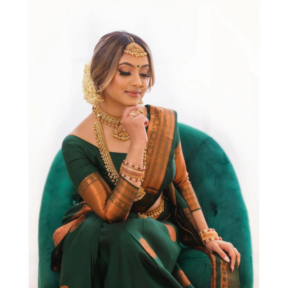 Vaystra Litchi silk Printed Saree With Unstitched Blouse – Green