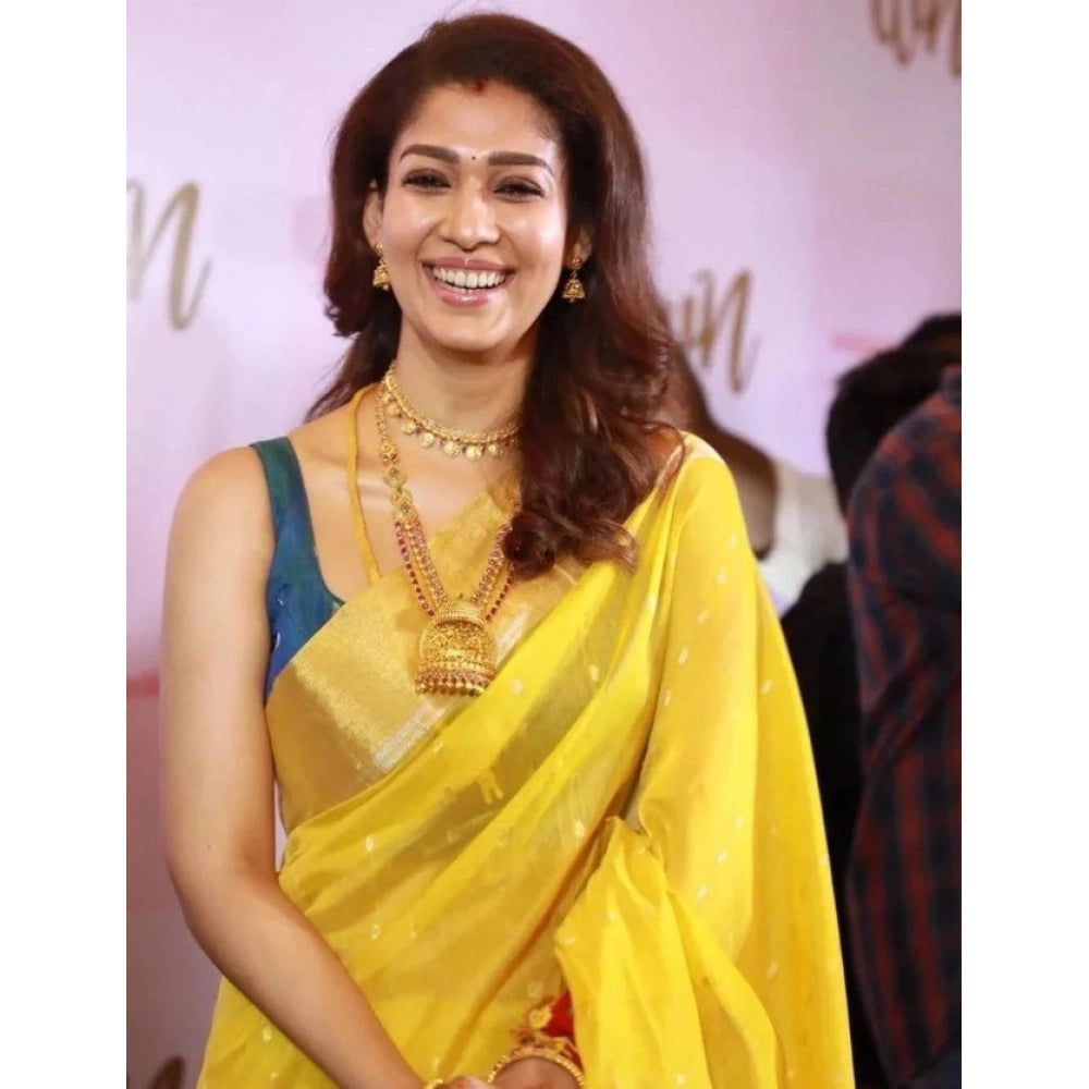 Vaystra Litchi silk Printed Saree With Unstitched Blouse – Yellow