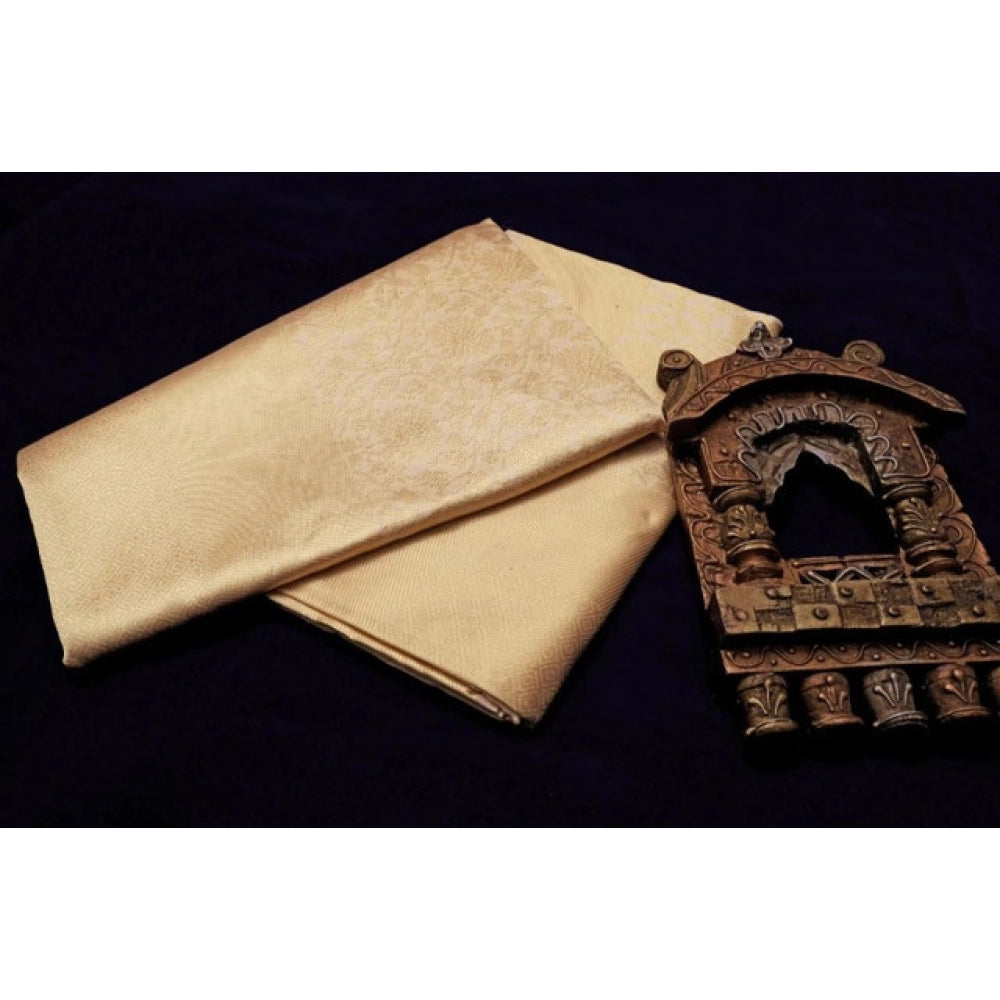 Vaystra Litchi silk Printed Saree With Unstitched Blouse – Gold