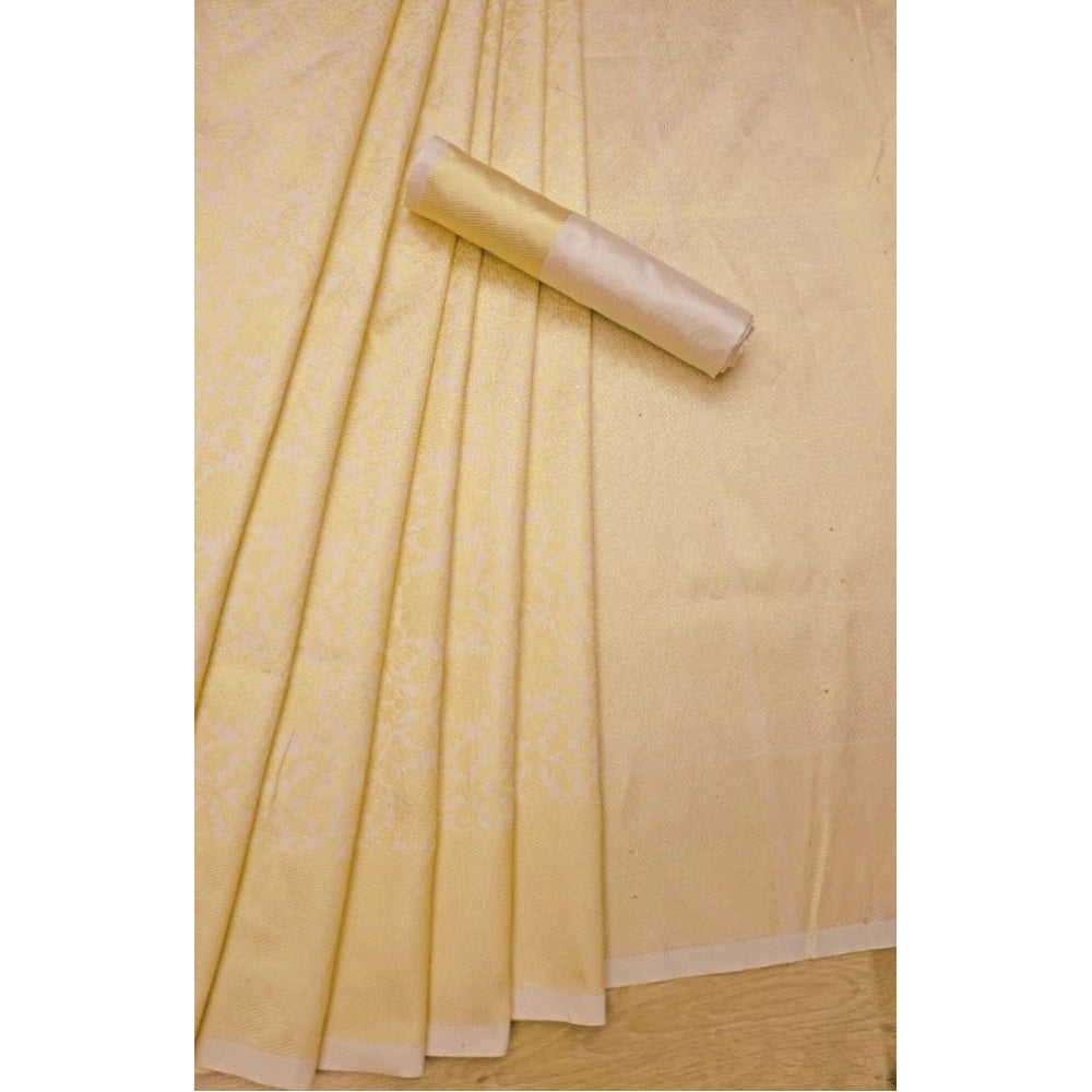 Vaystra Litchi silk Printed Saree With Unstitched Blouse – Gold